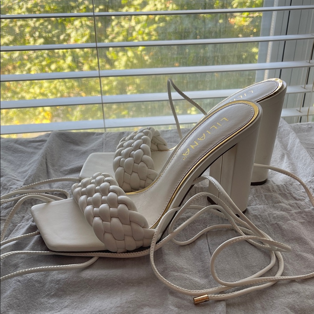 Liliana Cream Braided Strap Heels